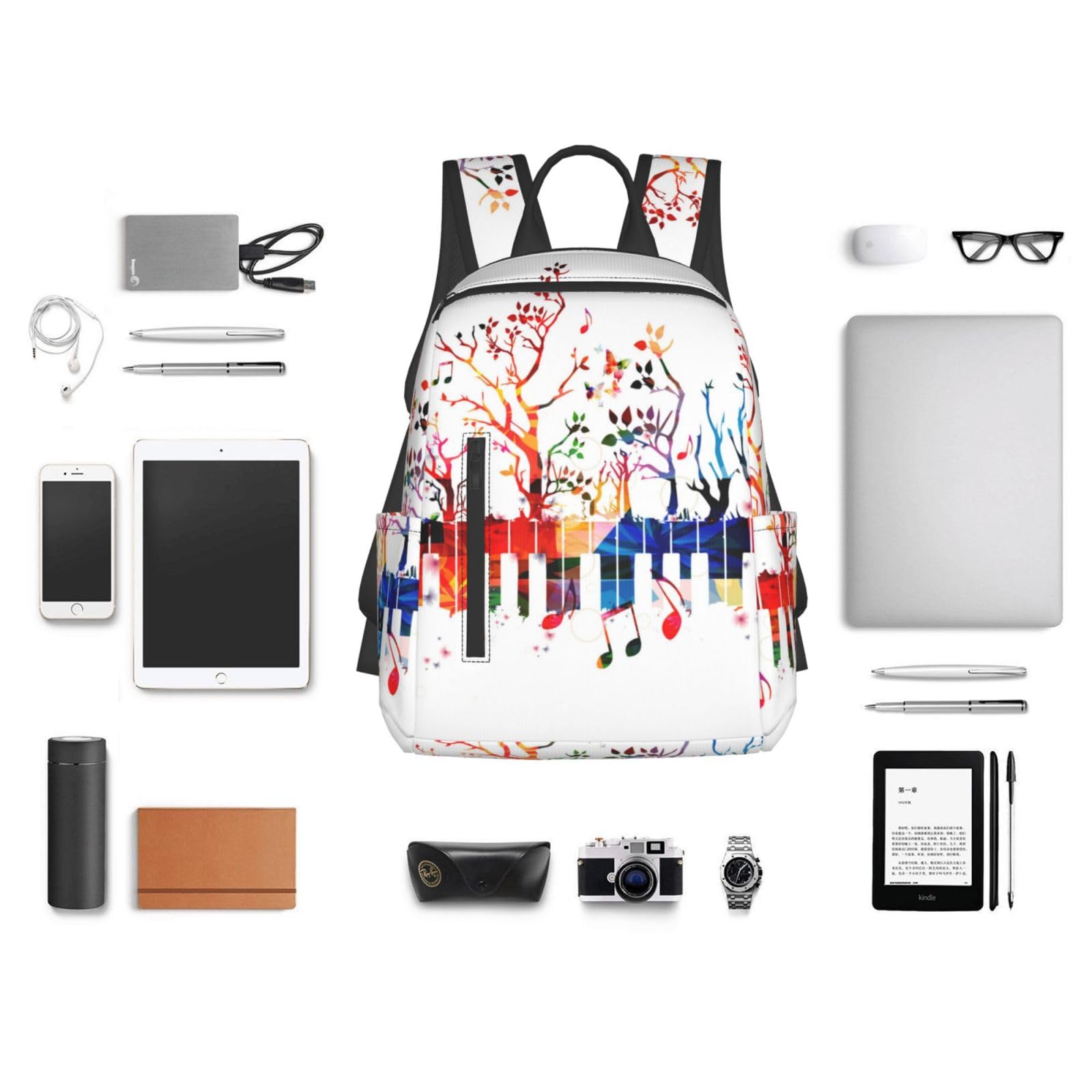 Colorato Tastiera Pianoforte Nota Musicale Stampato Zaino leggero Borsa da viaggio Zaino Casual