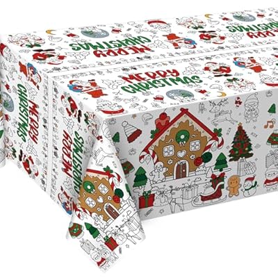 OHOME Christmas Coloring Tablecloth - Christmas Decorations | Christmas Table Decor Indoor- Christmas Banner | Christmas Crafts for Kids - Kids Games Gifts Activities Party Favors Supplies,54" x 88"