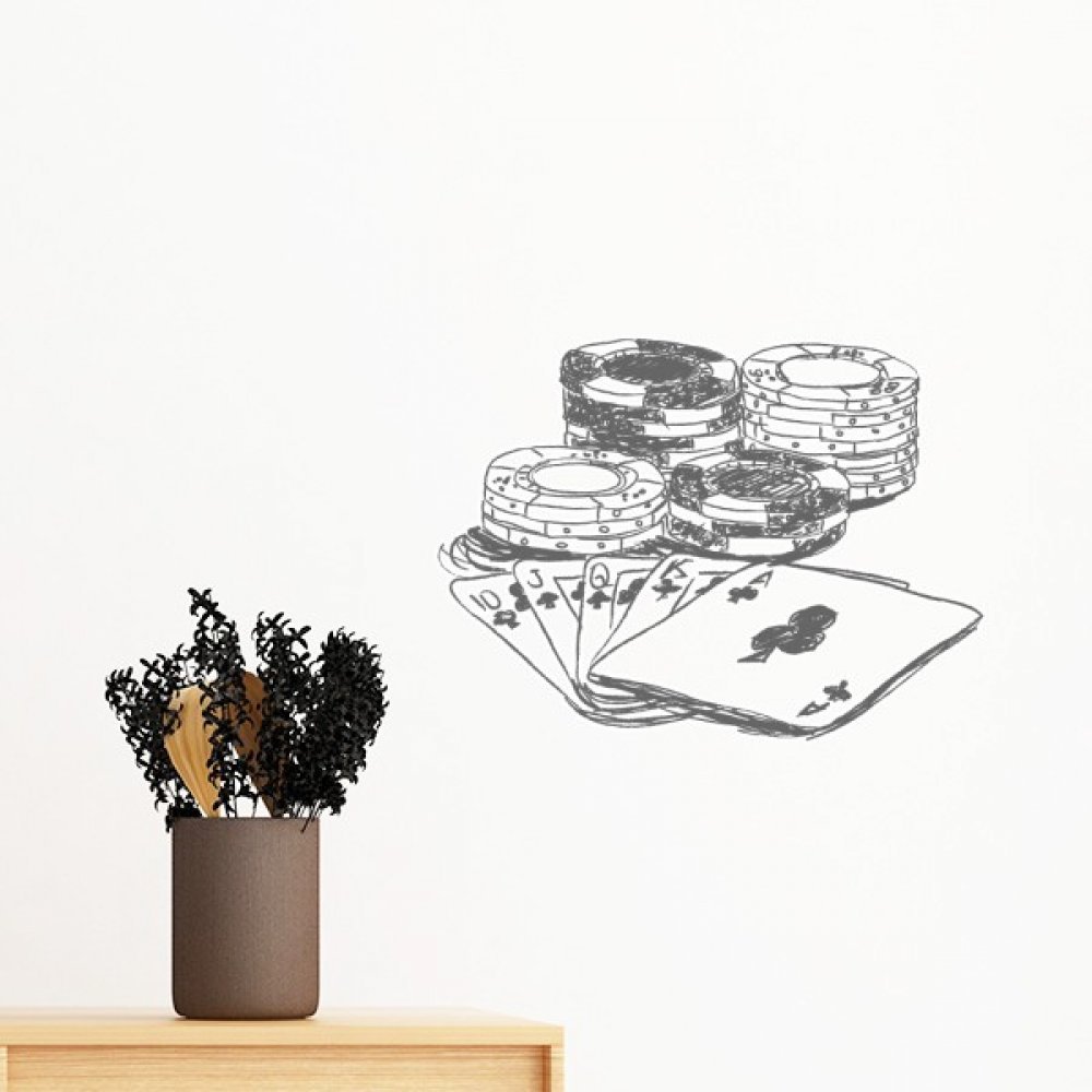Sticker mural jeton de poker noir 35cm decoration amovible sans abimer la peinture