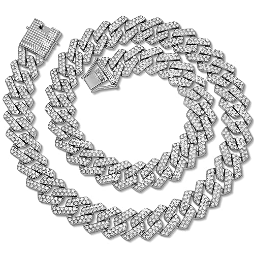 Mens Cuban Link Chain, 20MM Cuban Chain Zinc Alloy AAA+ Rhinestone Necklace for Men Hip Hop Chains