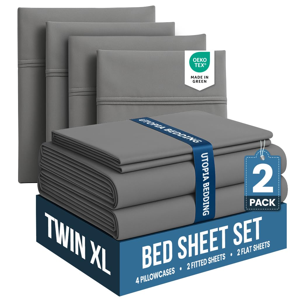 bedding twin xl bed sheets set - pack of 2 sheet sets - perfect for spa, hotel, & guest bedroom - brushed microfiber - shrinkage and fade resistant - easy care (grey)