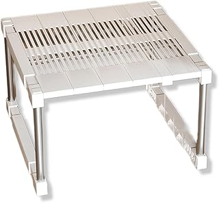 Estante de almacenamiento de cocina extensible ajustable, sin herramientas, con divisores, estantes retráctiles para armario, color blanco, 48-56 cm, alto, 28 cm, ancho, 25-33 cm