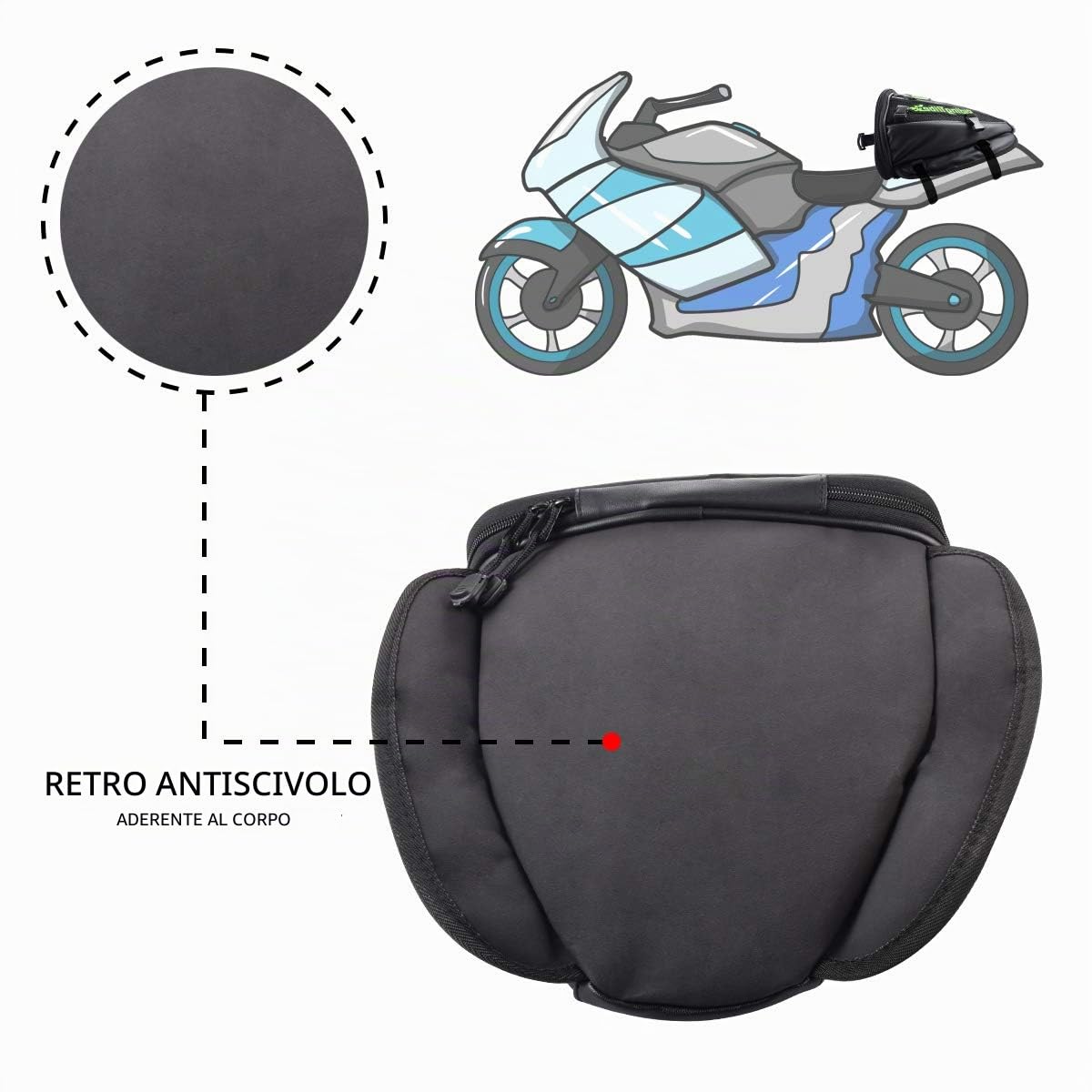 KaTur Borsa da serbatoio per sedile posteriore per moto Borsa da sella di stoccaggio in pelle PU multifunzionale impermeabile per moto Sedile posteriore Accessori per coda super leggera Borse -Nero