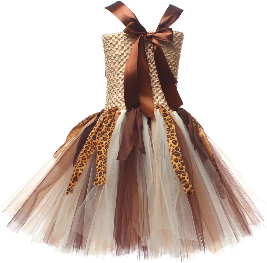 IWEMEK Kids Girls Halloween Cavegirl Costume Tulle Cosplay Princess Birthday Party Dress up with Hair Bow Role Play Costume - Image 3