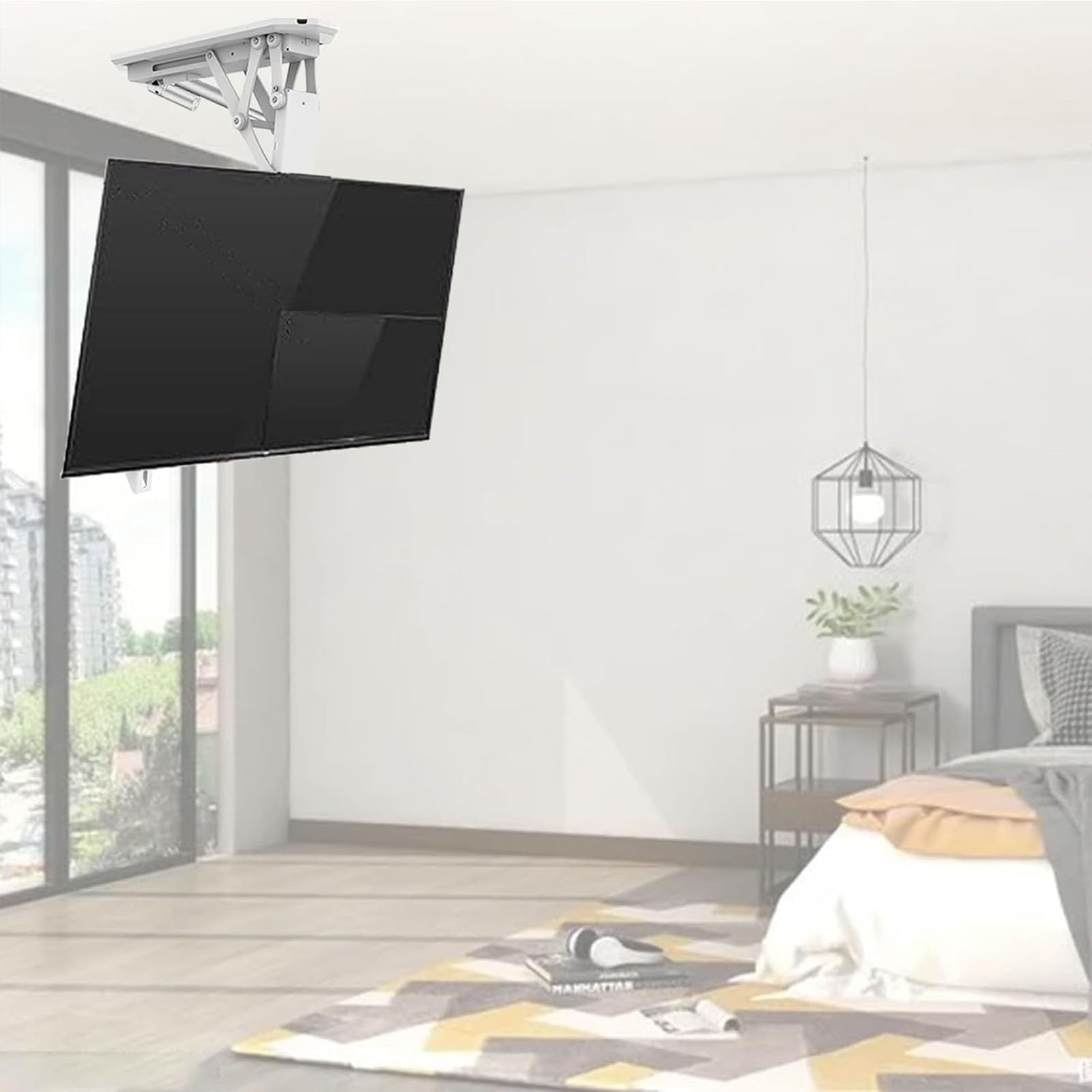 HPTHLY Electric Ceiling Tv Mount - Adjustable Tilt Tv Ceiling Mount, Motorised Tv Bracket With Auto Lift,Motorised Tv Lift For 32-70 Inch Tvs,Load Capacity 45Kg/99Lbs,B (B)