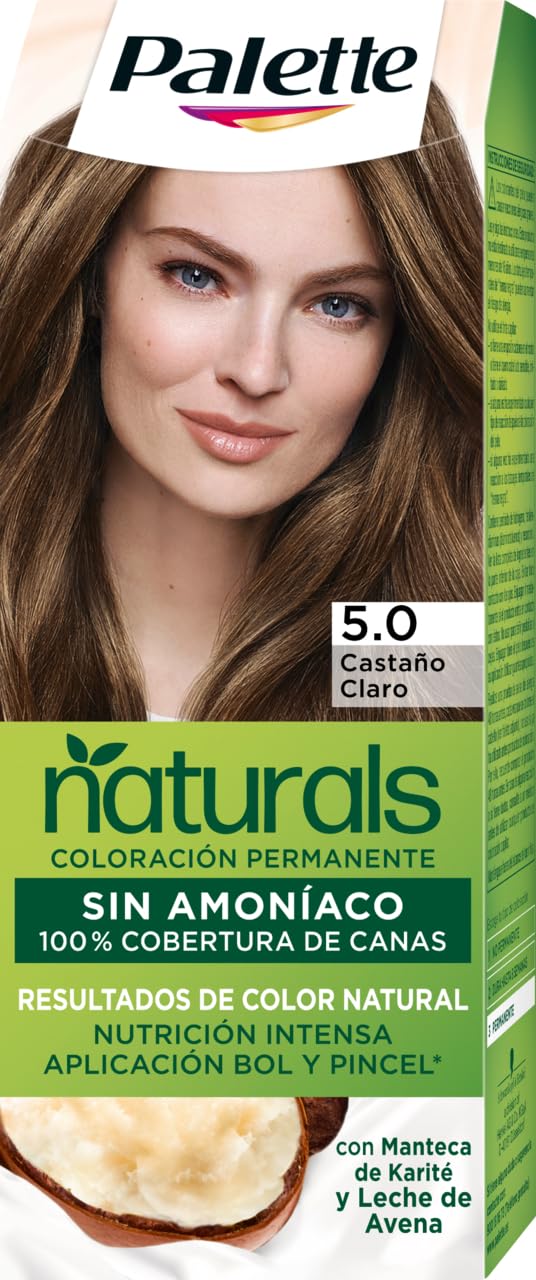 Schwarzkopf Palette Naturals - Tinte 5.0 Castaño Claro - Coloración Permanente Sin Amoníaco- Resultados de Color Natural (Pack de 5)