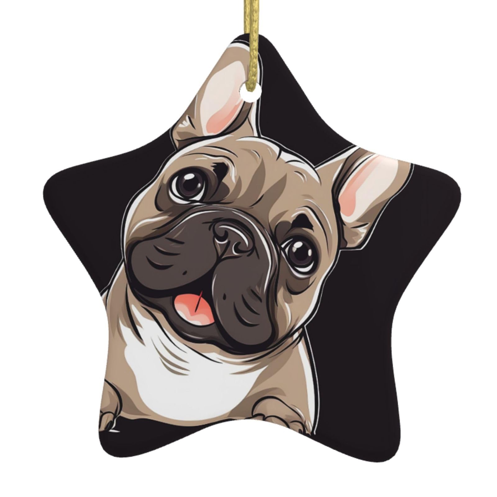 Peiyeety As Pic Christmas Ornaments Round Hanging Tree Decorations Craft With Gold Rope French Bulldog Dog Ceramic Ornament For Xmas Tree Party Home Decor