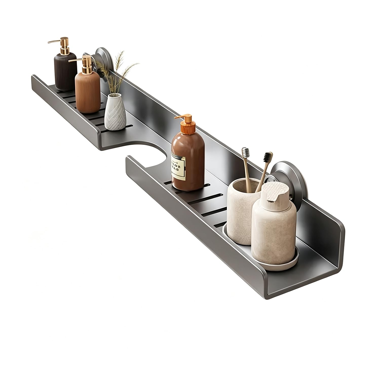 Grey Metal U Shape Suction Cup Bathroom Sink Over Faucet Wall