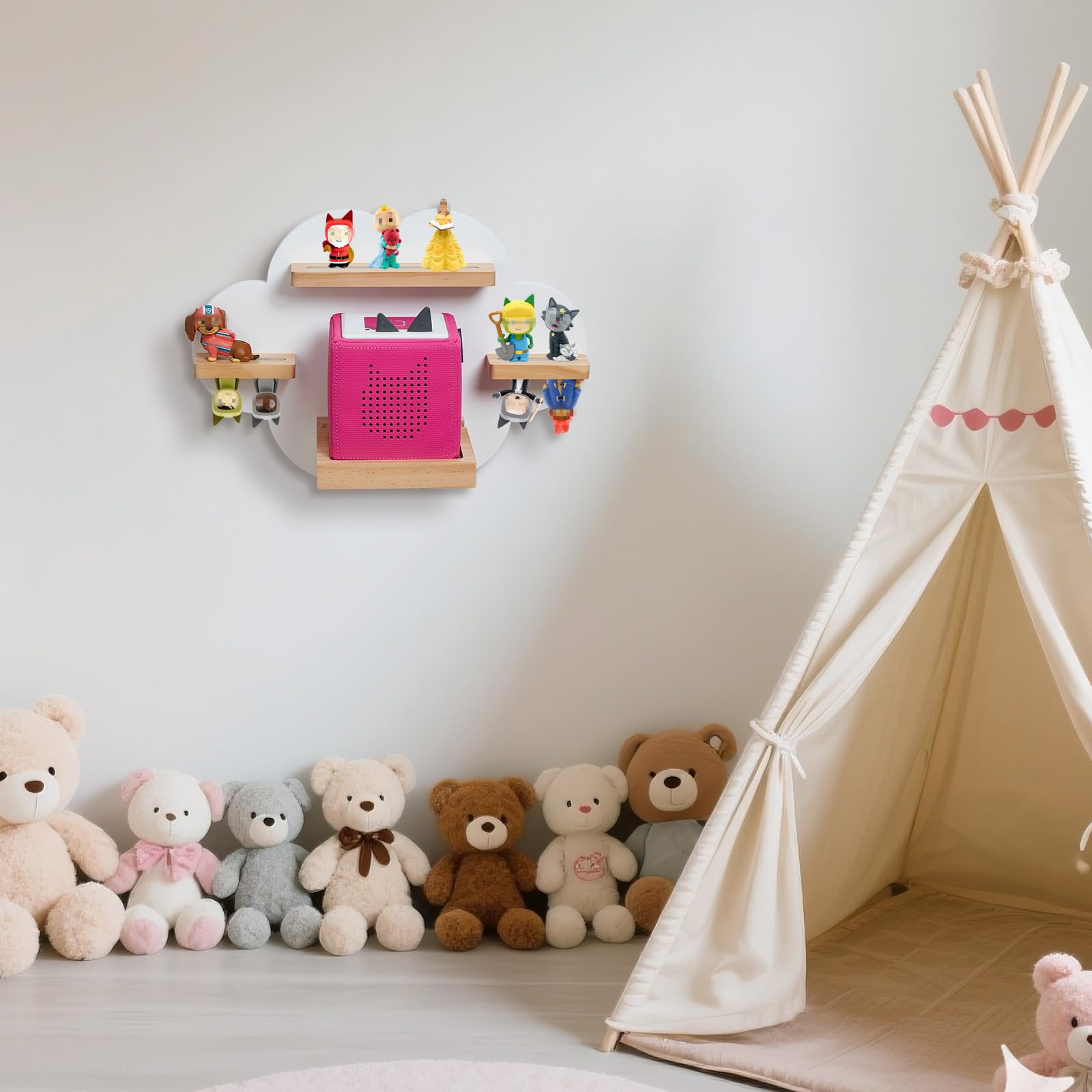 Gieanoo Cloud Tonies Regal,für TonieBox 2/1 Toniebox Regal für 12-15 Tonie Figuren Zeichen Tonie Regals Wolke kompatible Ladestation für Kinderzimmer,Babyzimmer (Weiß)