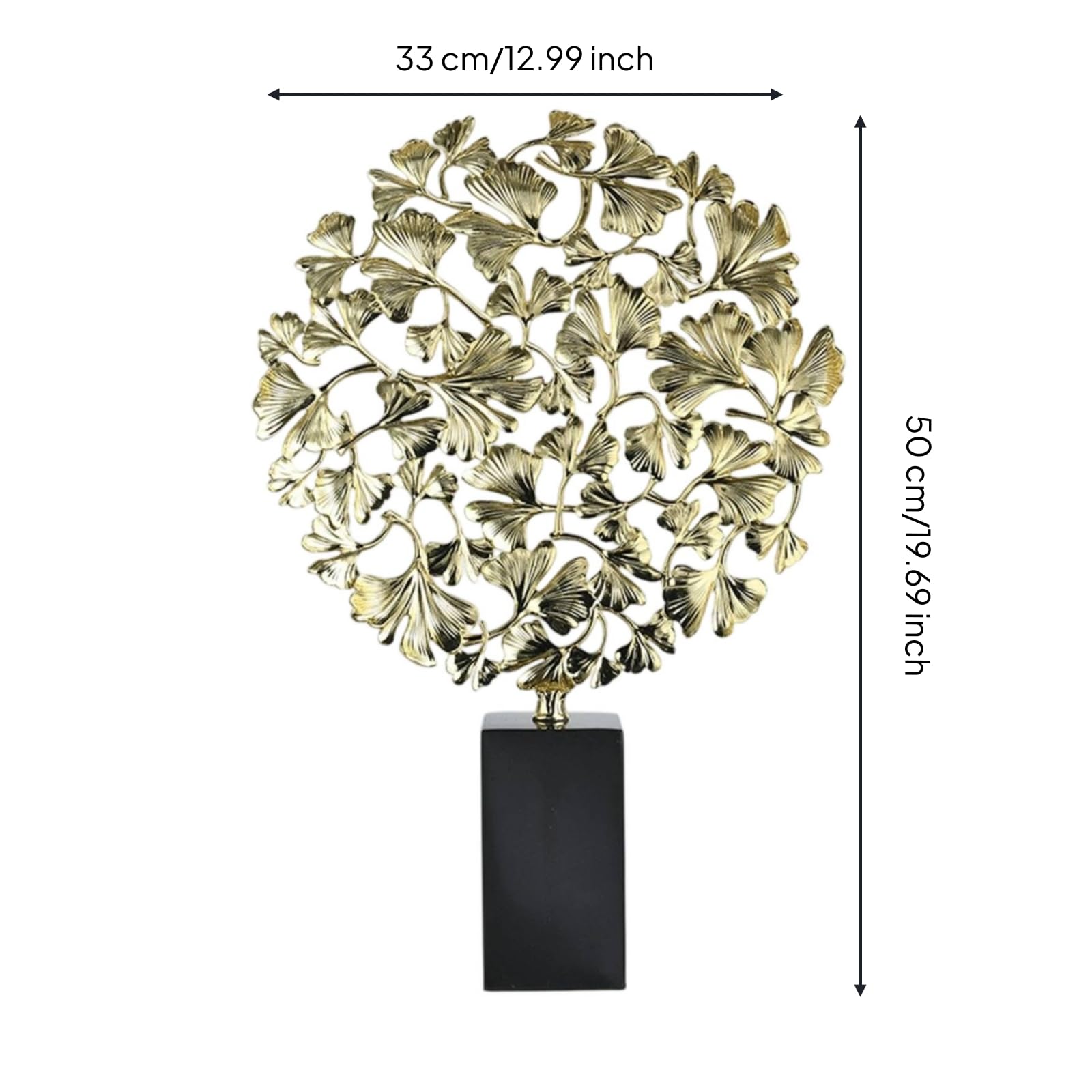 Figura Hojas Ginkgo Dorado Adorno con Base Brillante Estatua Hoja para Salón, Recibidor, Comedor, Estilo Ginkgo Grande