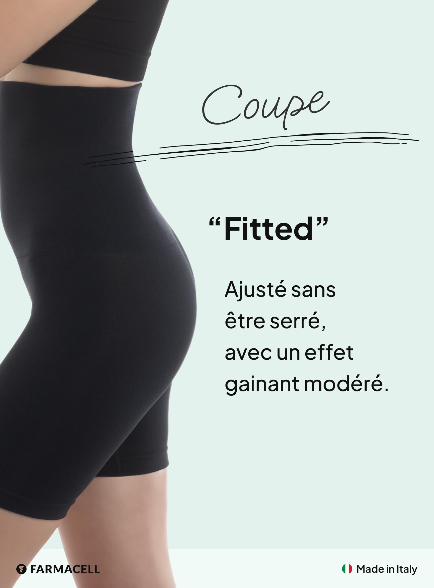 Farmacell Panty Gainant Femme Anti-Cellulite à Effet FIR, Taille Haute Rabattable, Made in Italy, 603Y