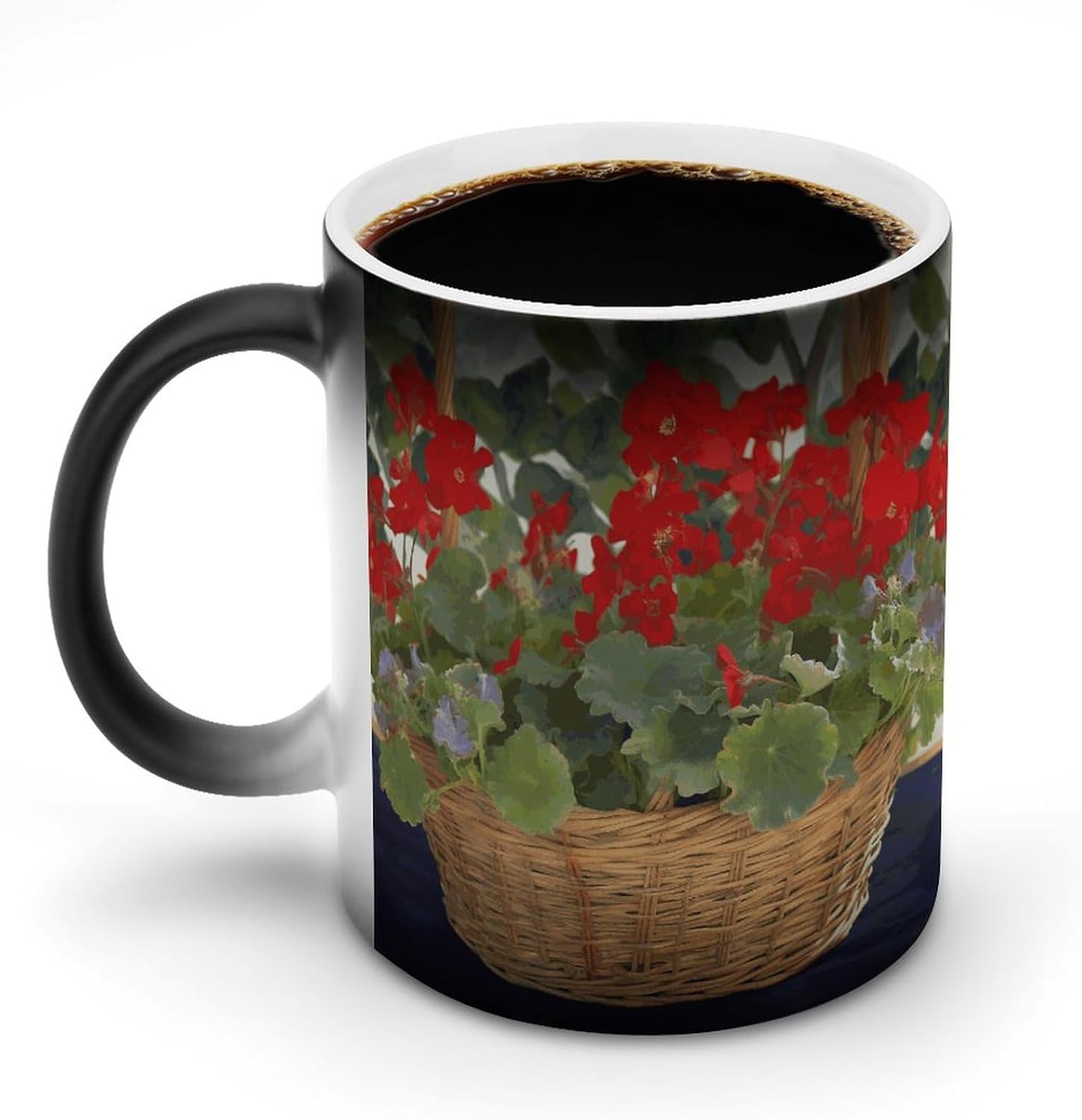 Color Changing Mug Geranium Basket Printed Ceramic Coffee Mug Heat Changing Sensitive Mug Magic Heat Changing Coffee Mug Novelty Coffee Mugs