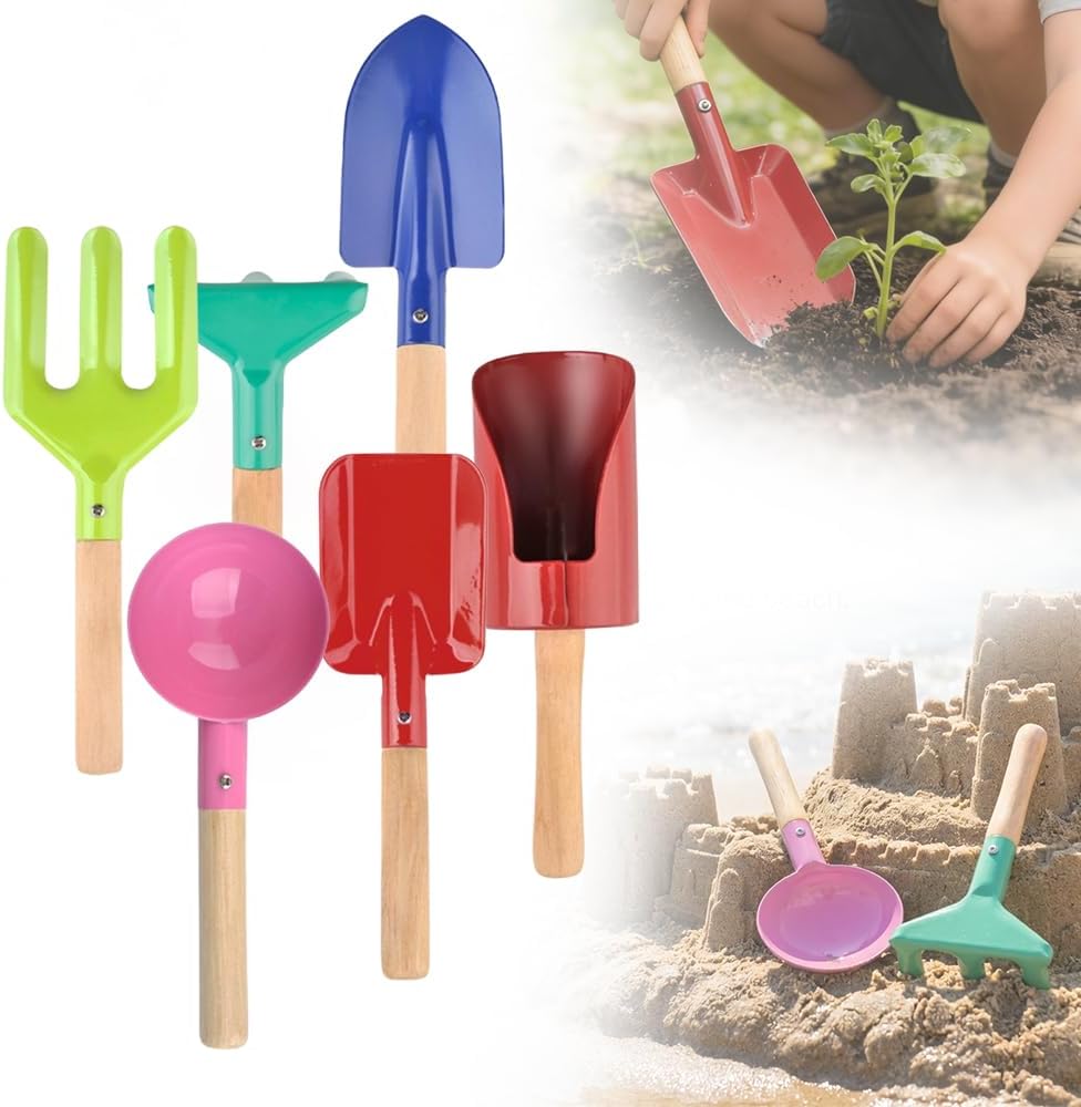 6 PCS Set Gardening Tools, 2026 New Beach Shovels, Metal Garden Tools for Soil and Sand, Multifunctional Shovel Set for Backyard (6 PCS)