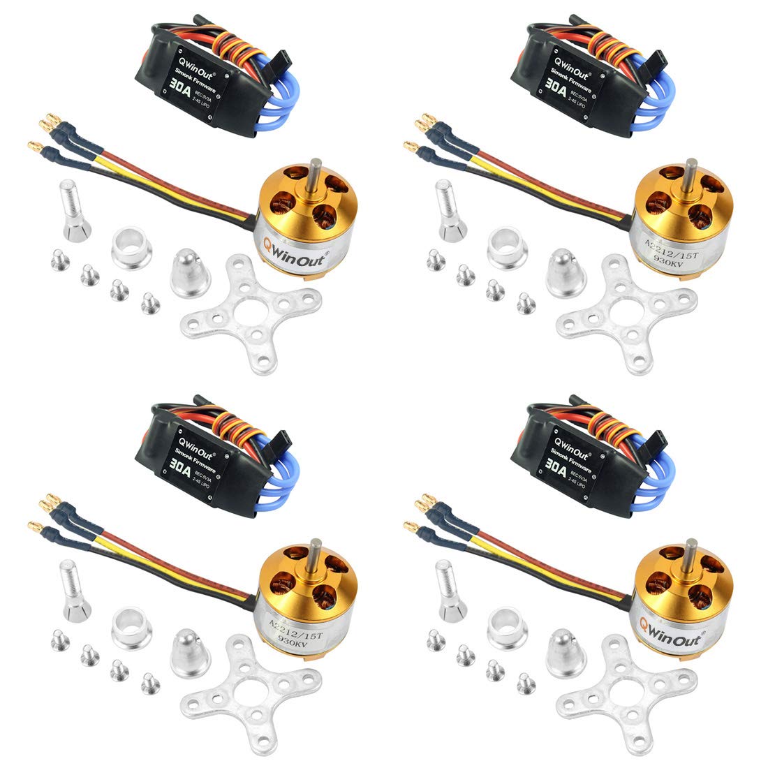 QWinOut A2212 930KV Brushless Outrunner Motor 15T + 30A Speed Controller ESC,RC Aircraft KK Copter UFO (4 Set)