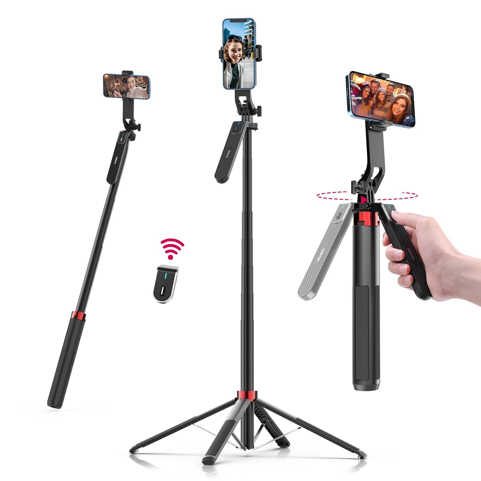 Azonee MA09 Scalable Phone Tripod, , 71" Bluetooth Selfie Stick, Universal Mobile Phone Live Broadcast Floor Stand with All in 1 Phone Clip, Aluminum Alloy Handheld Stabilizer Fit for iphone