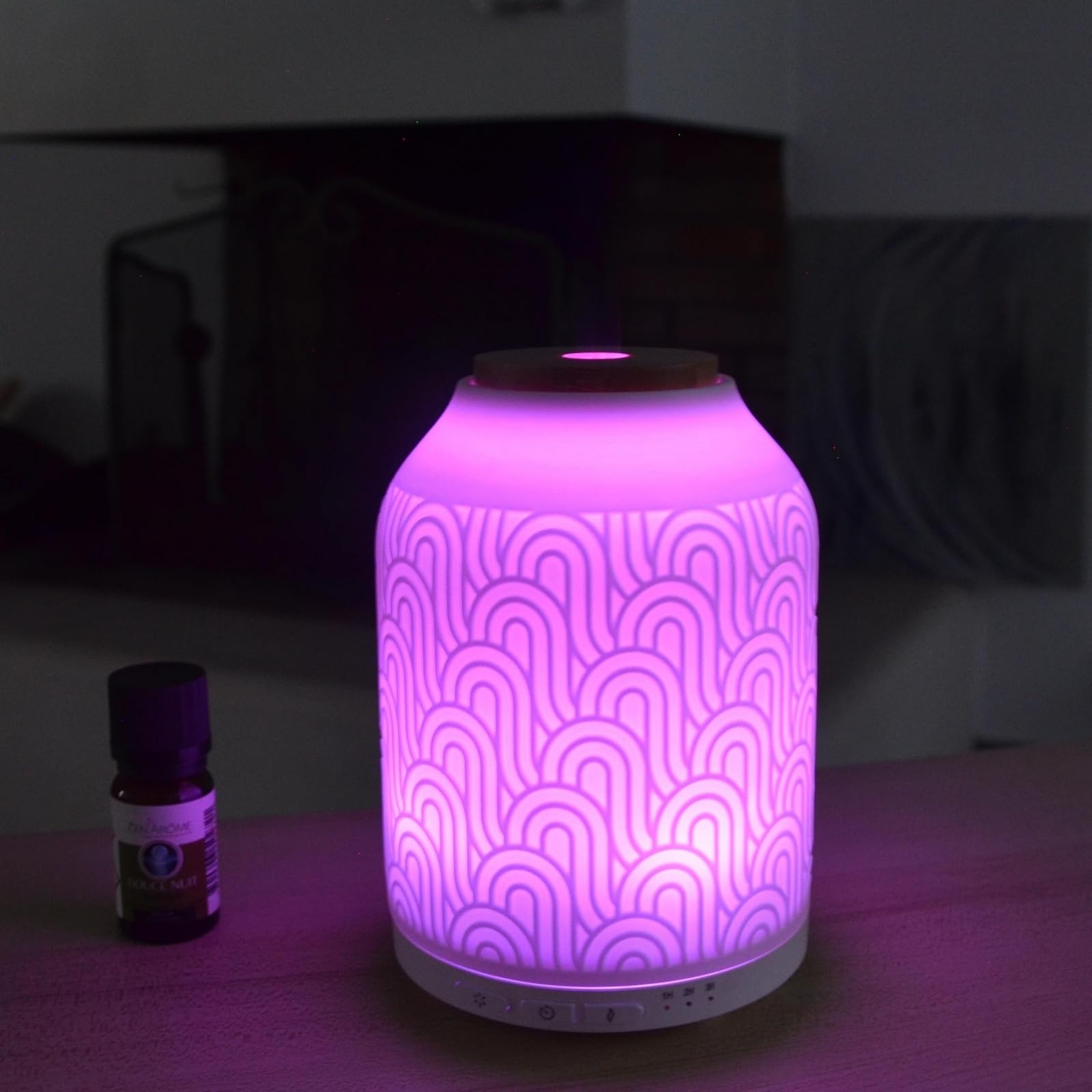 Zen'Aroma Difusor de Aceite Esencial WiFi Praga - Difusor Eléctrico Conectado Compatible Alexa/Google Home - Control Total Remoto en la App Tuya Smart - Materiales Naturales Madera y Cerámica