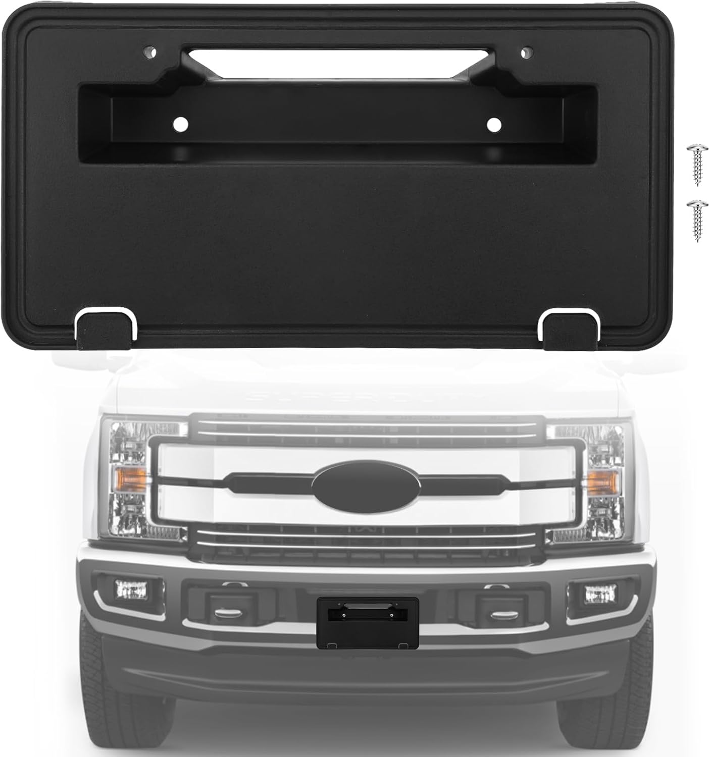 Front License Plate Frame Bracket Compatible with Ford F250 F350 F450 F550 Super Duty 2023 2024 2025 2026, Black No Drill Front Bumper Holder Mounting Kit, Replace # PC3Z-17A385-AA