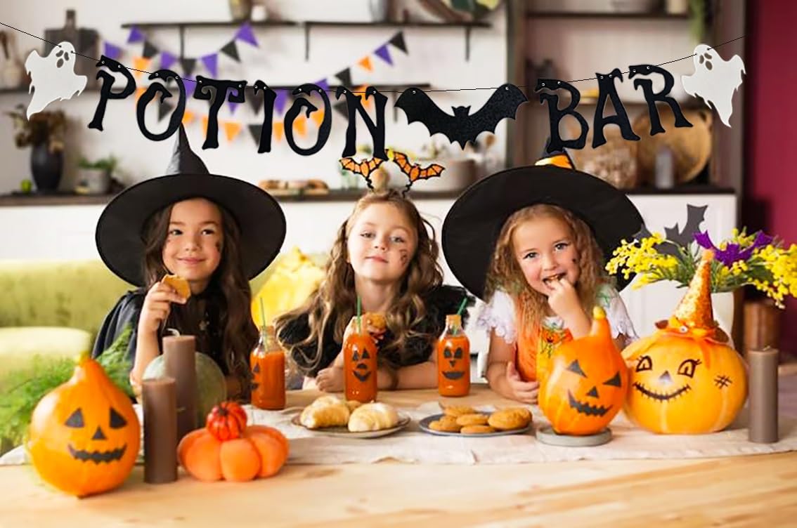 Halloween Banner „Potion Bar“ – Vorgeschnitten, Lila Glitzernd | Hocus Pocus Deko Für Kaminsims & Party | Hexen-Thema