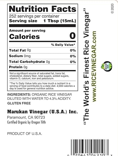 Miniatura 8 de Marukan Vinagre de arroz orgánico sin condimentar para mejorar el sabor y la cocina, USDA orgánico, vinagre de arroz Marukan (1 galón, 2 unidades)