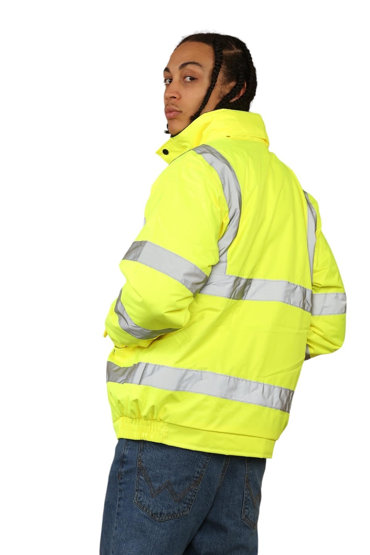 Męska wodoodporna kurtka Hi Vis, dwukolorowa odblaskowa bomberka o wysokiej widoczności, kurtka robocza dla mężczyzn, wyściełana wiatroszczelna kurtka z kapturem, odzież robocza, kurtki