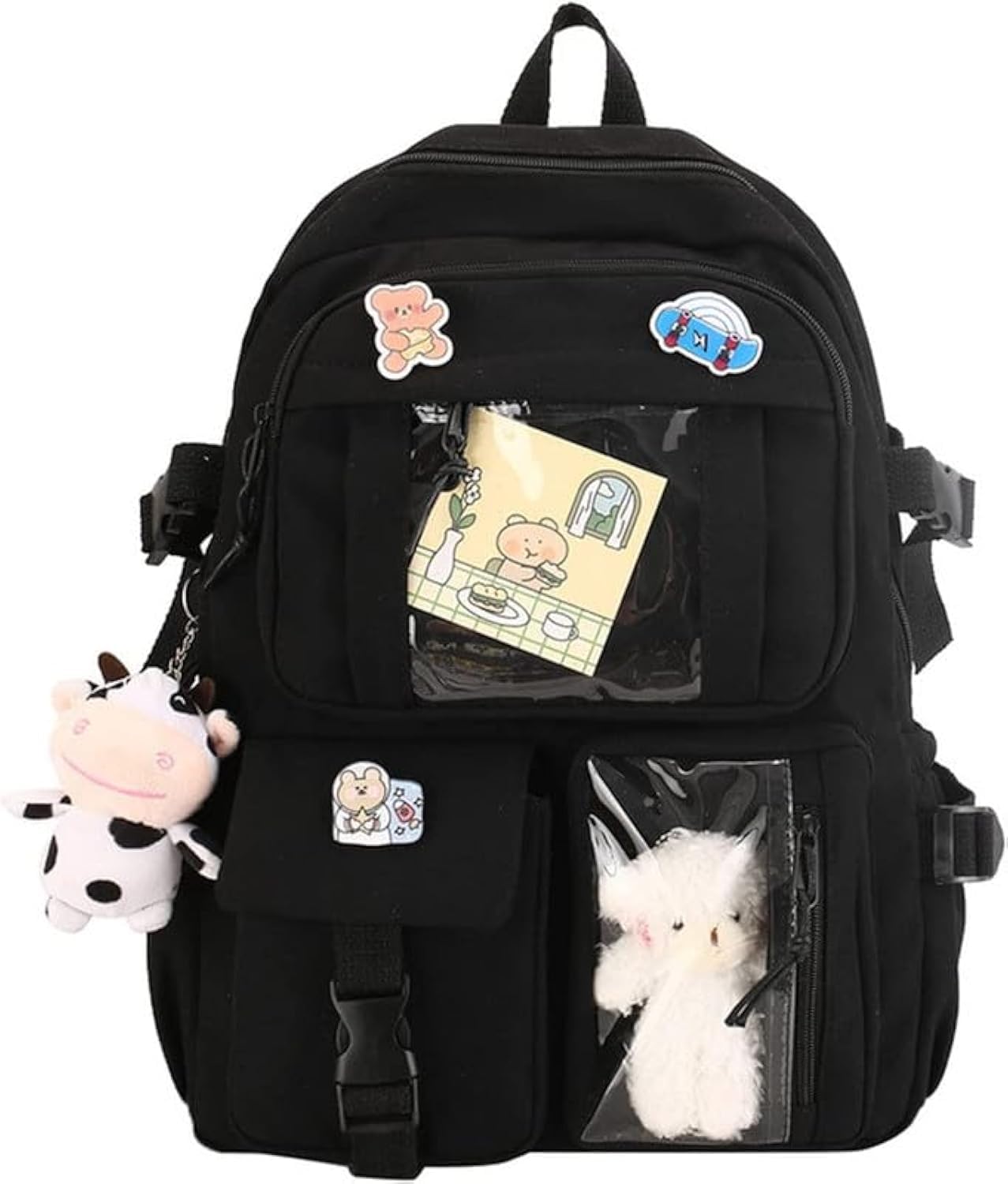 ChenLee Kawaii Backpack Rucksack Aesthetic Student Bookbags with Pin and Pendants Accessories for Teen Girls