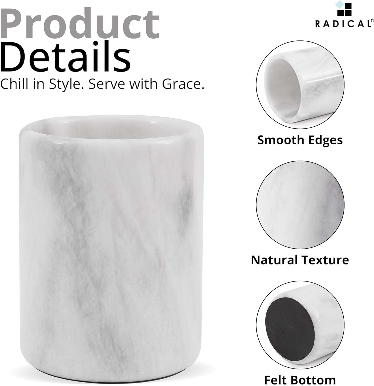 Radicaln Marble Wine Chiller Bucket 6.5" Inches White Handmade Beverage Cooler & Champagne bucket for Bar Accessories, Ideal Wine Bottle Holder & Small Cooler for Home Decoration - Image 5