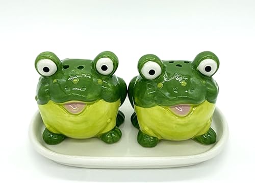 Novedoso juego de salero y pimentero de animales de cerámica (rana)