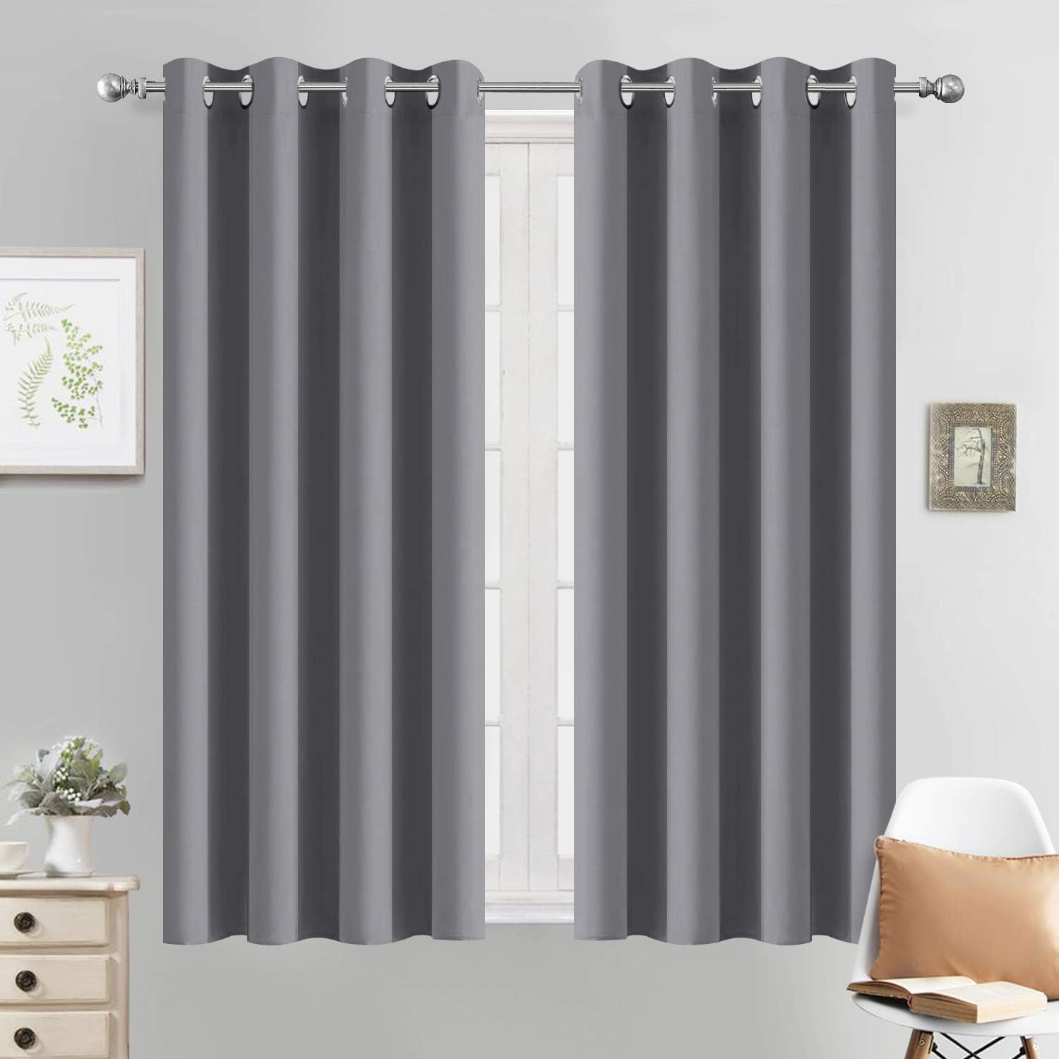 Yakamok Grey Room Darkening Curtains 52x54 inch Gray Grommet-Living Room