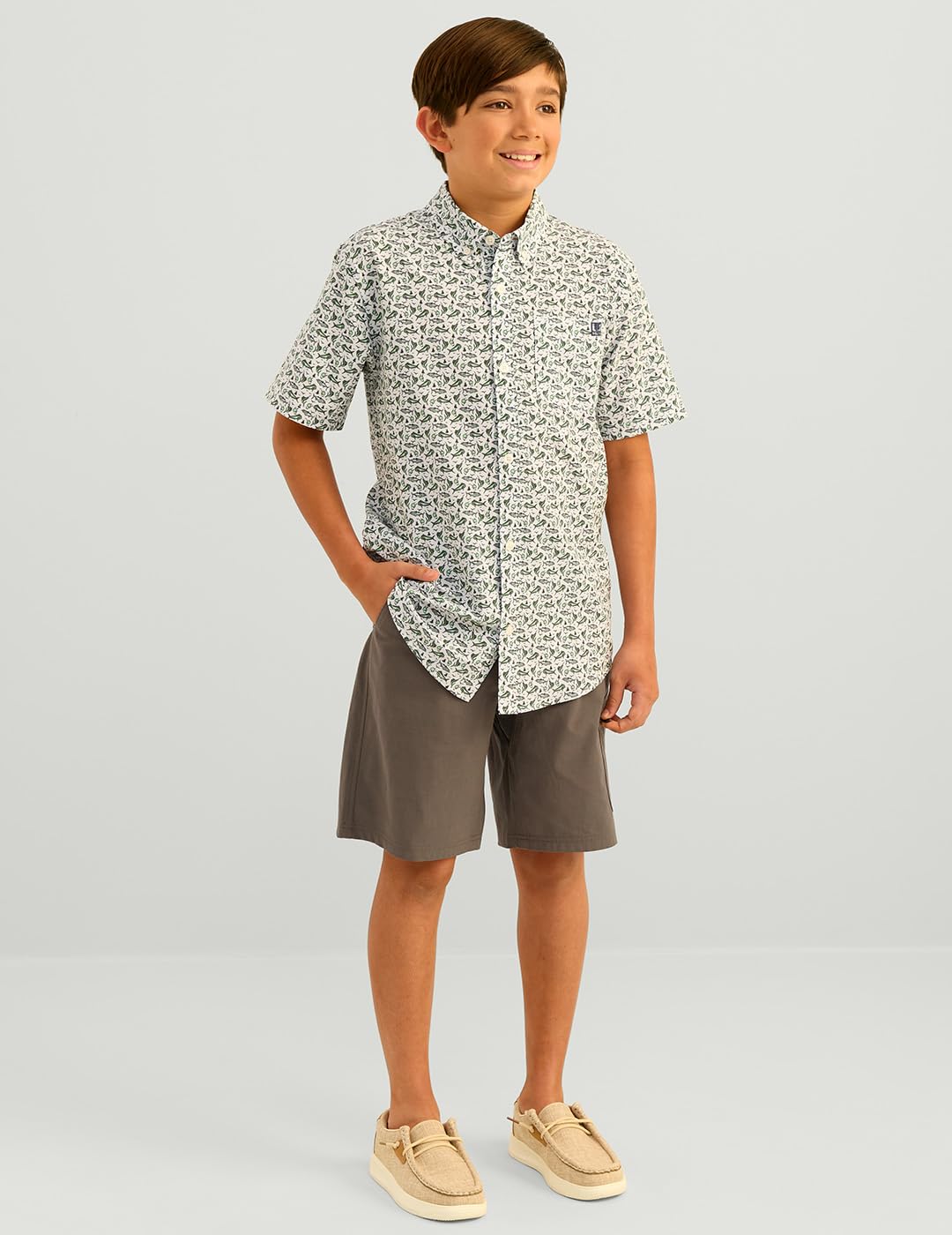 HUK Kona Pattern Short Sleeve Fishing Button Down Shirt For Kids Kona - Camisa de Pesca de Manga Corta con Botones para niños Unisex niños