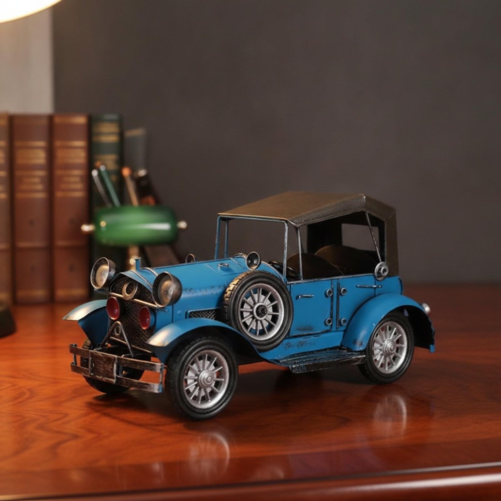 Modello di Auto d'Epoca con Ruota pplementare Laterale retrò Modello di Automobile Vintage in Metallo Resistente per Ufficio, Rosso