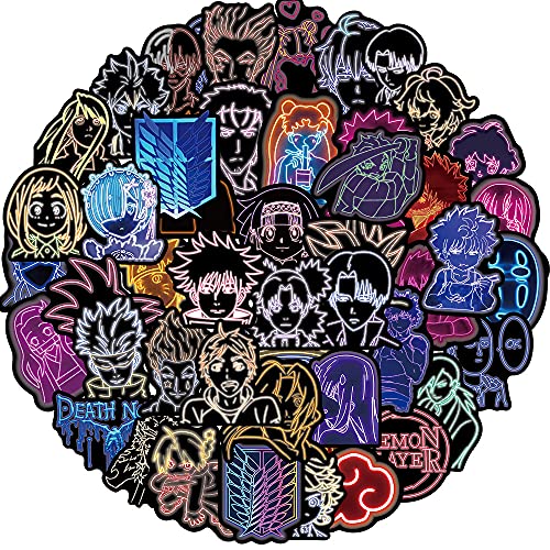 50 pegatinas de anime neón, botellas de agua para ordenador portátil, teléfono, guitarra, monopatín, ordenador, maleta, bicicleta, anime, vinilo, niños, adultos
