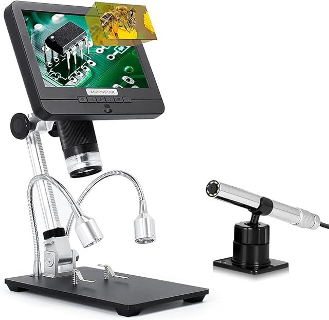 Andonstar Dual Lens USB Handheld Digital Microscope AD206S LCD Screen Video Microscopes Scope with Endoscope for Soldering SMT, SMD,BGACoin Collection Magnifier