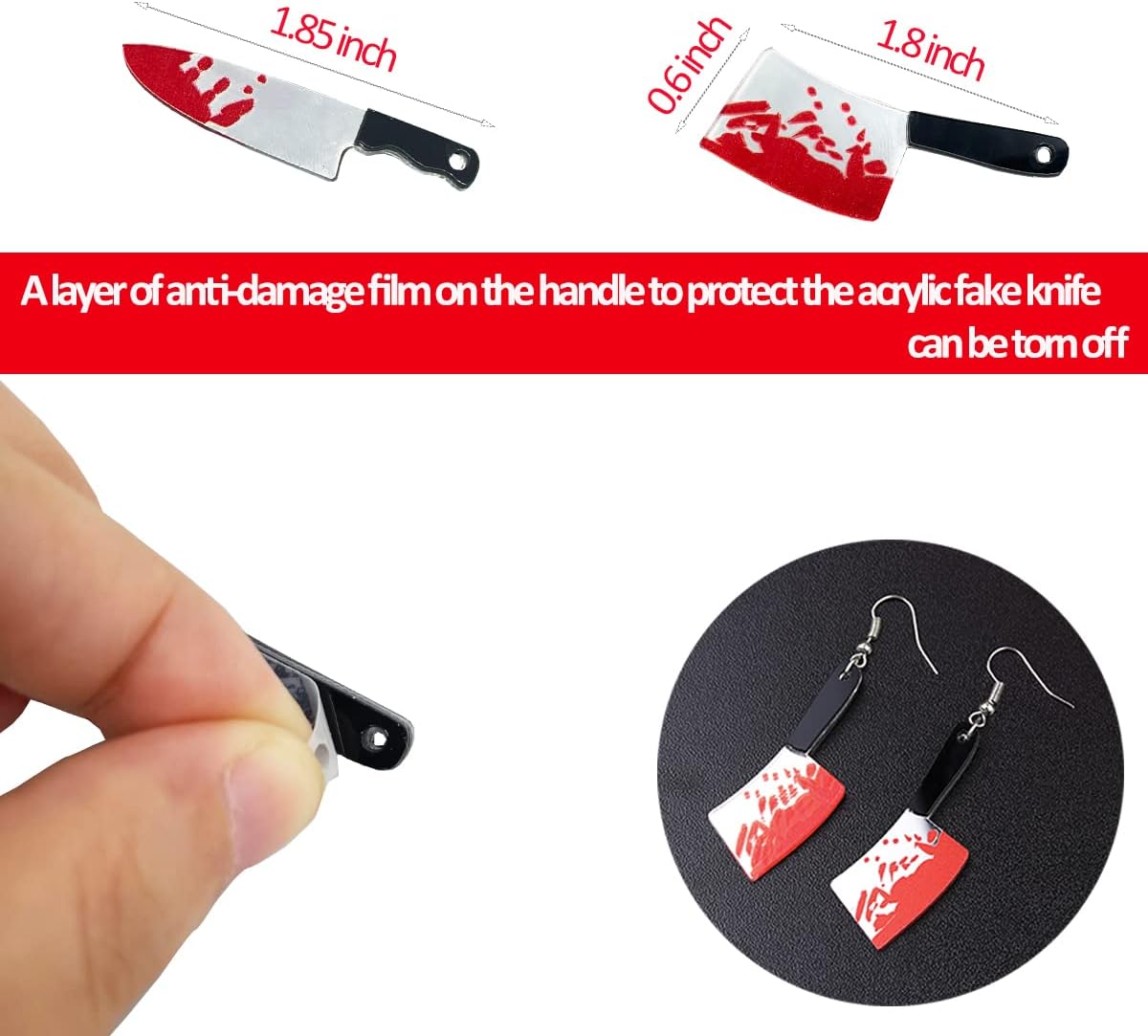LOPURO Fake Bloody Knife Charms, 20Pcs Mini knife Halloween Charms Mini Acrylic Knives Charm for Jewelry Making Crafting DIY Halloween Pendant - Image 2