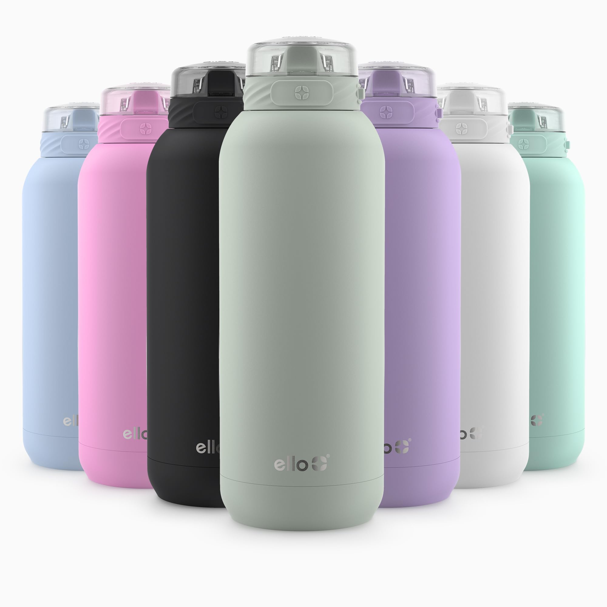 ElloCooper 40oz Stainless Steel Water Bottle with Straw and Carry Handle, Double Walled and Vacuum Insulated Metal, Leak Proof Locking Lid with Soft Silicone Spout, Reusable, BPA Free, Sage