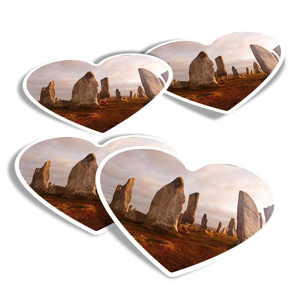Destination Vinyl Ltd Multicolor Vinyl Heart Stickers (Set Of 4) - Neolithic Stones Isle Of Lewis Scotland Fun Decals For Laptops,Tablets,Luggage,Scrap Booking,Fridges #15717
