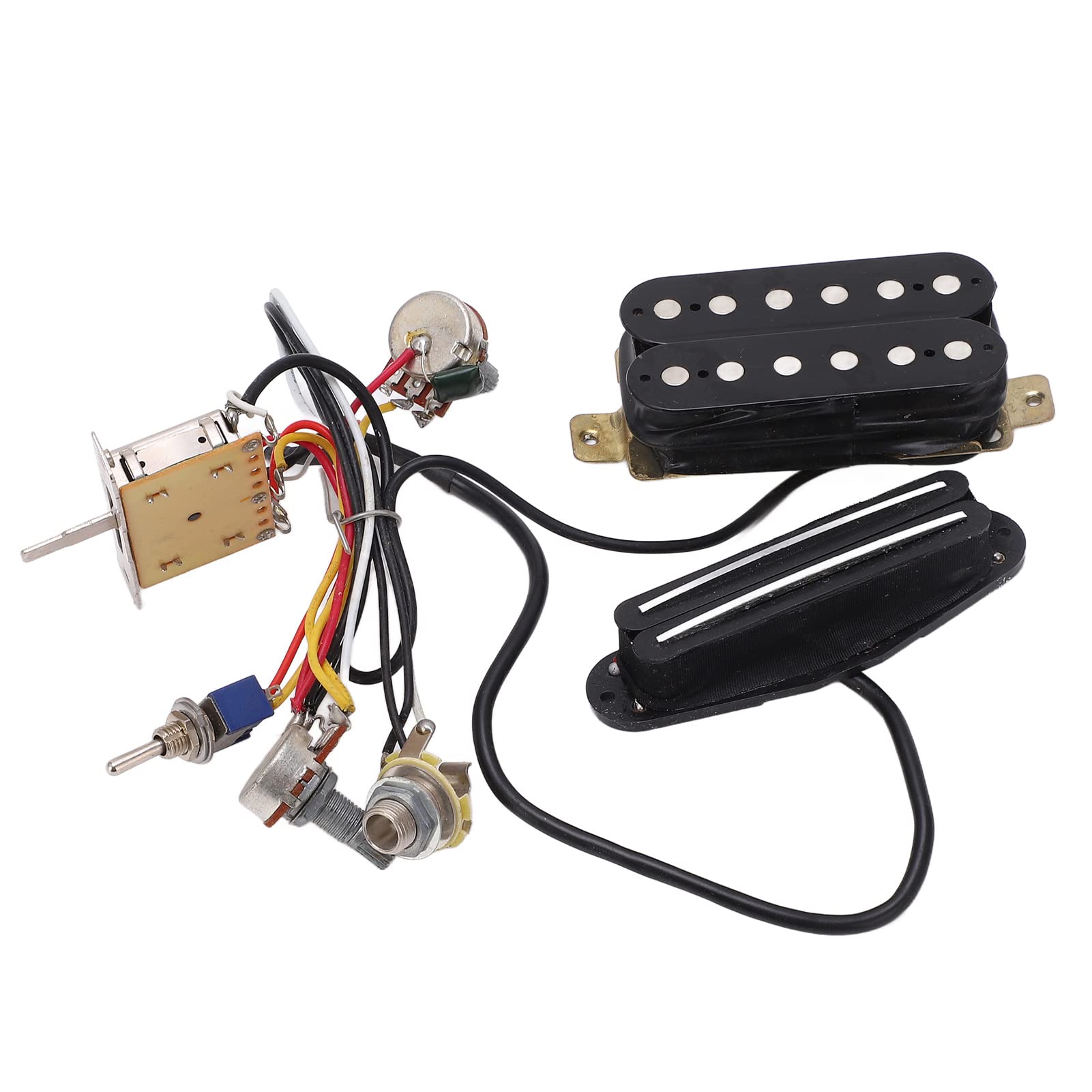 RiToEasysports Arnés de cableado de guitarra, kit precableado de doble riel con potenciómetro de 1T1V A500k B500k, diseño de blindaje de ruido para actualización de guitarra eléctrica
