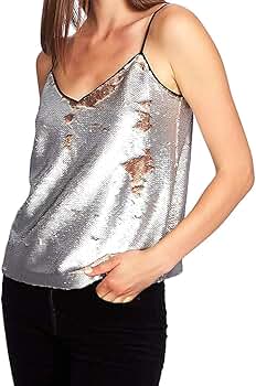 1.STATE Womens Sequins Cami Tank Top, Metallic, X-Small at