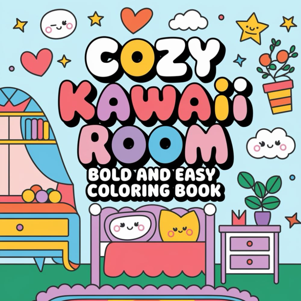 Cozy Kawaii Room: Bold and Easy Colouring book