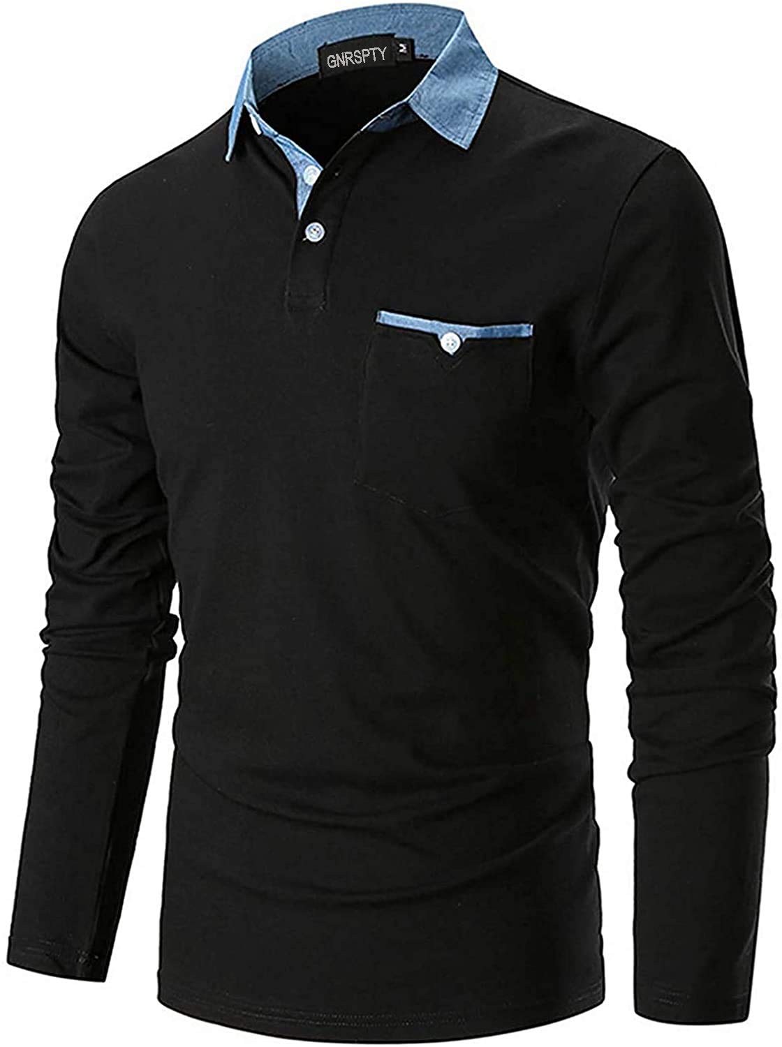 GNRSPTY Polo Manica Lunga Uomo Maglietta Denim Collare Maglia Elegante Cotone T-Shirt Golf Tennis Lavoro Camicia
