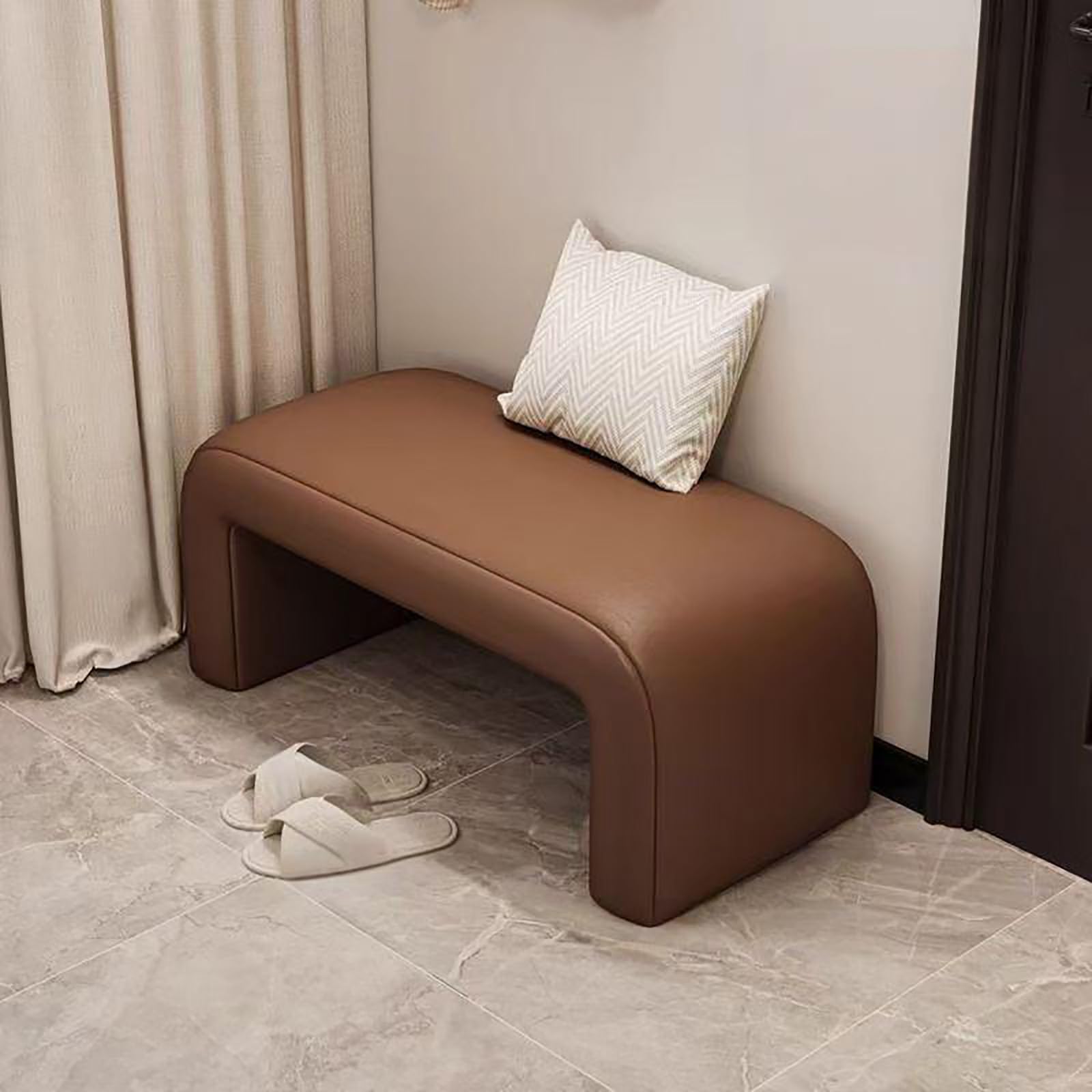 GDMDPTE Solid Wood Curved Entryway Bench Upholstered Shoe Storage with Optional Fabric Living Room Footstool Nightstand Dressing Room Hallway Lounge (47.2in Coffee A)
