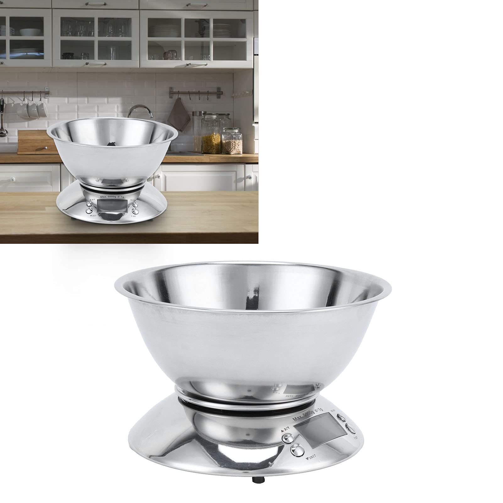 Báscula de Medición de Acero Inoxidable, Báscula de Cocina de Tazón Grande Precisa de 1g-5kg para Cocinar en Casa