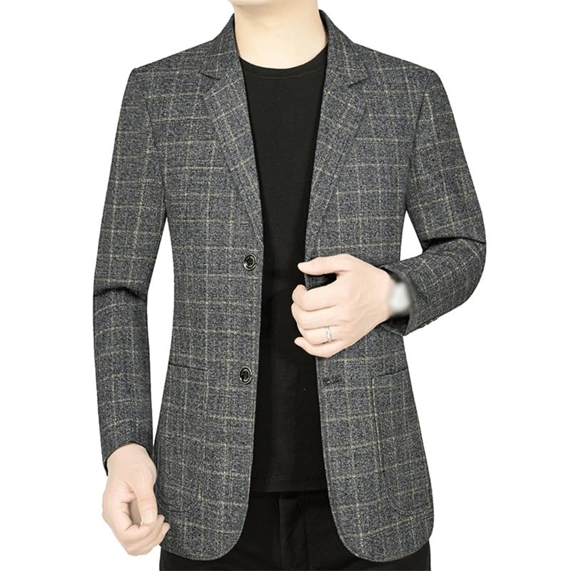 Men's Gray Plaid Casual Tweed Lightweight Sport Coats Two Buttons Slim Fit Suit Jacket for Business Wedding Dress