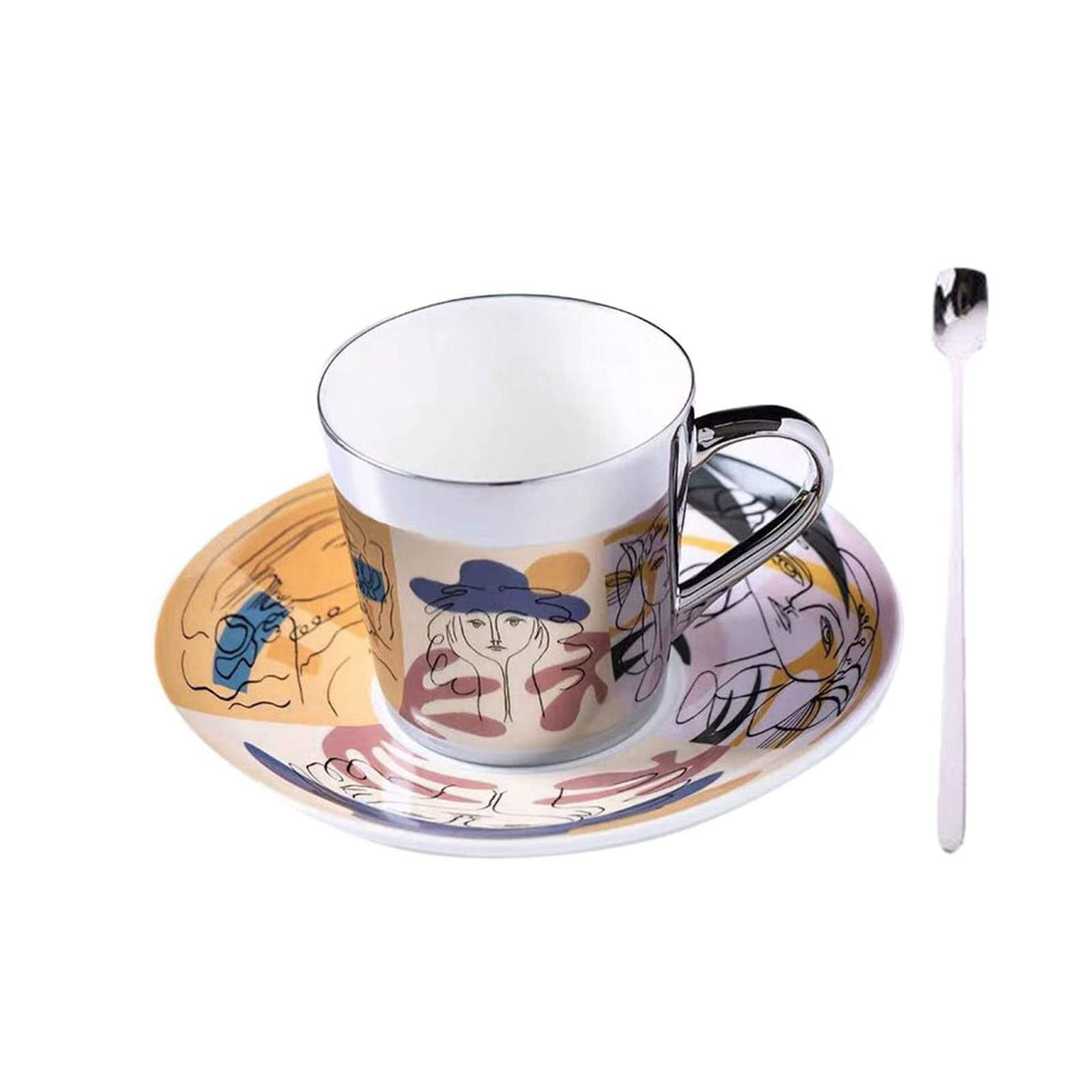 Set Tazza E Piattino A Specchio YBK Tech Creative - Ceramica Fatta A Mano Con Riflesso - Capacità 230ml - Argento - 3