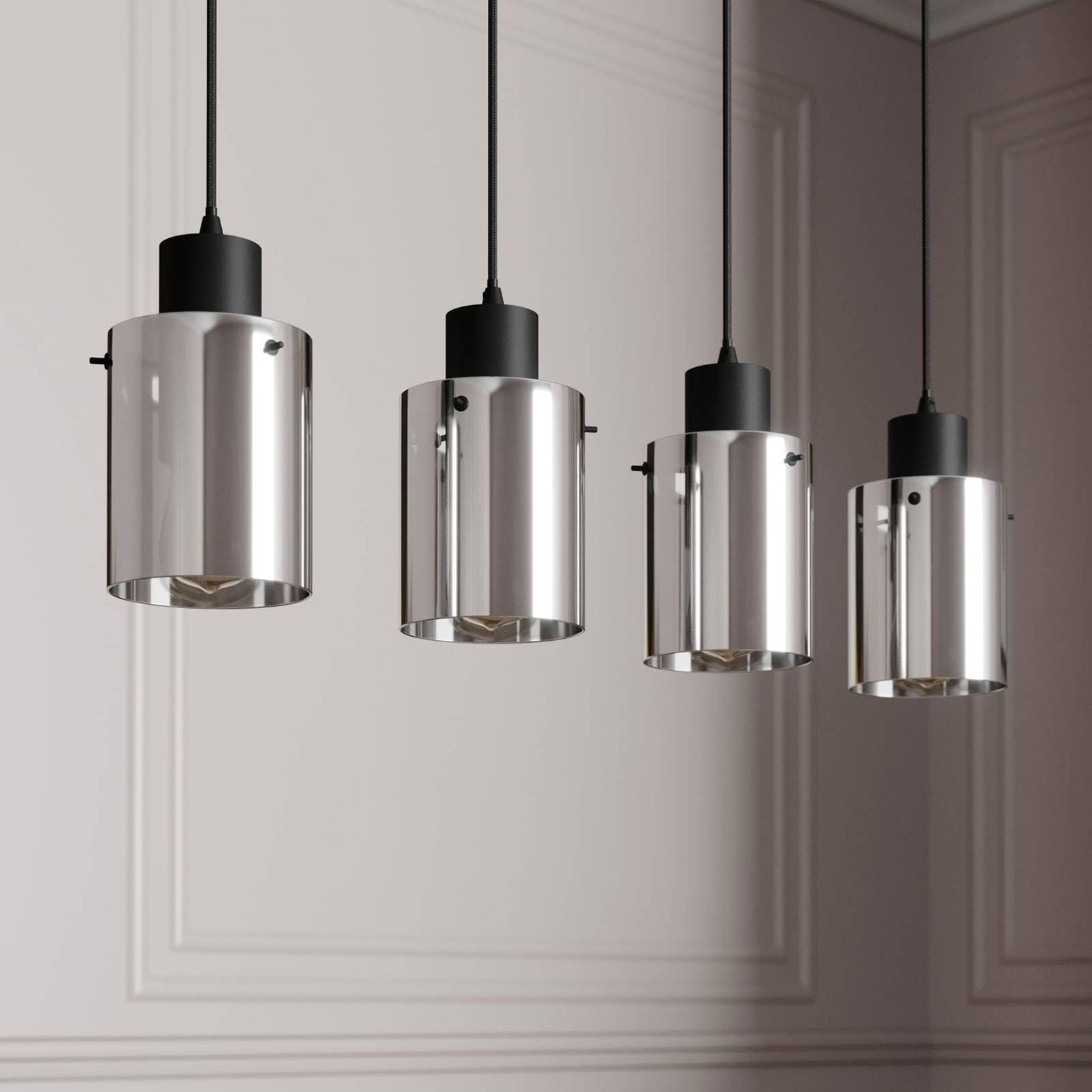Lindby Esstisch Pendelleuchte Glas rauchgrau, Hängeleuchte Rauchglas Esszimmer 4x E27 ohne Leuchtmittel Hängelampe Wohnzimmer Esszimmerlampe