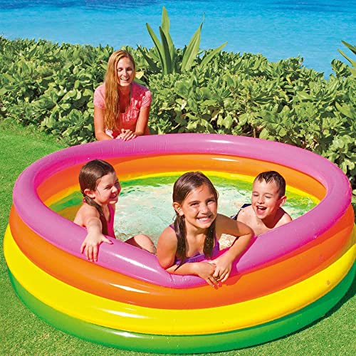 Image of LONGMIRE 6 Ft Round Swimming Pool for Kids with Air Pump | Inflatable Sunset Glow Round Colourful Ring Baby Pool Portable Baby Bath tub | 0-5 Years | Indoor & Outdoor (Multi Color)
