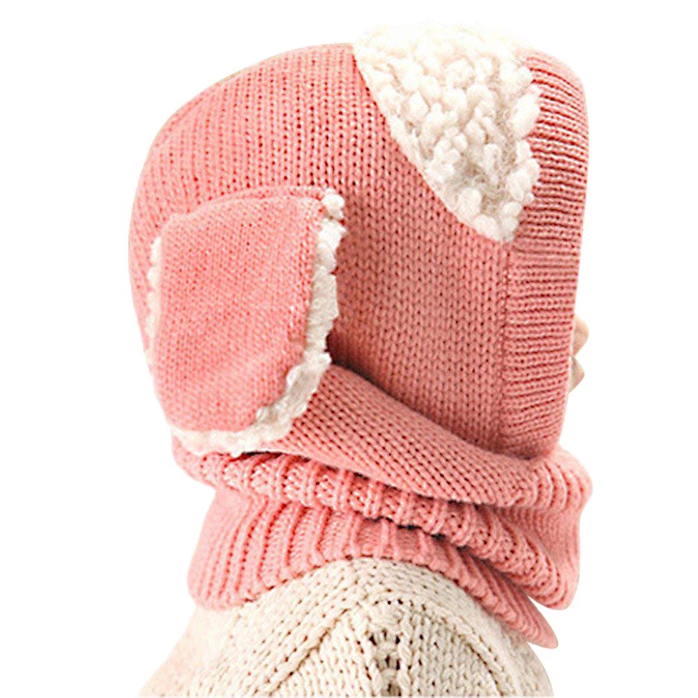Baby Girls Boys Winter Knit Scarf Hat Warm Earflap Cap for Kids 6-36 Months Pink