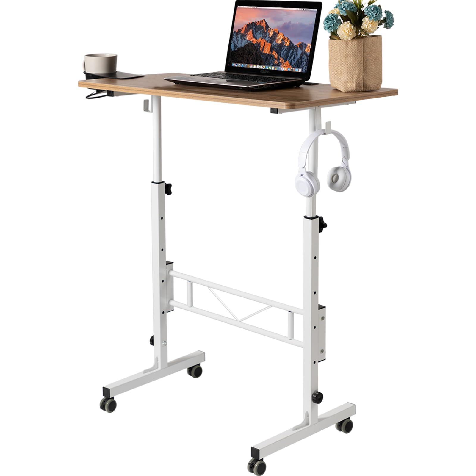 SIDUCAL Small Standing Desk Adjustable Height, Small Mobile Stand Up Desk with Wheels, Rolling Desk for Standing or Sitting, Portable Computer Desk for Walking PadRecycled Claim Standard 100
