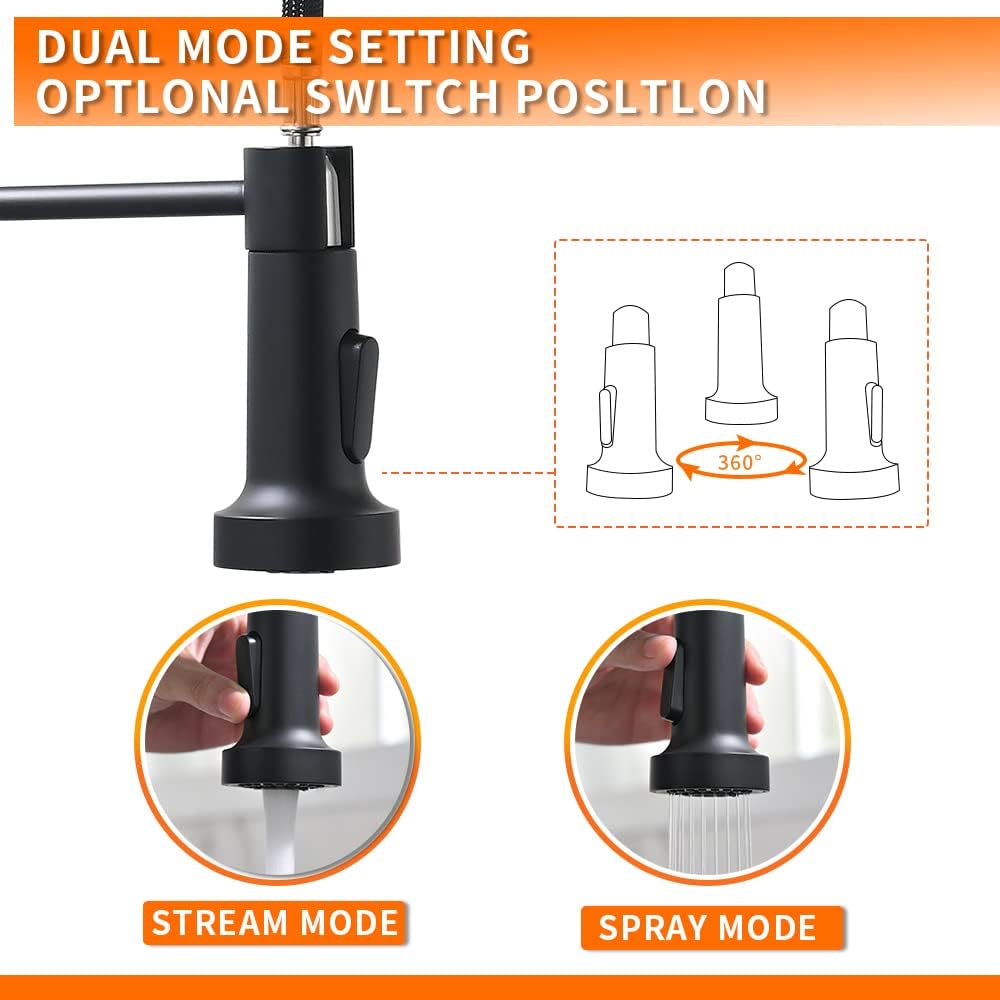 Top Rated OWOFAN Black Kitchen Faucet Contemporary Spring Kitchen Sink Faucet with Pull Down Sprayer, Single Handle Pull Out Kitchen Faucets with Deck Plate 866055R Crazy Deals OWOFAN Black Kitchen Faucet Contemporary Spring Kitchen Sink Faucet with Pull Down Sprayer, Single Handle Pull Out Kitchen Faucets with Deck Plate 866055R