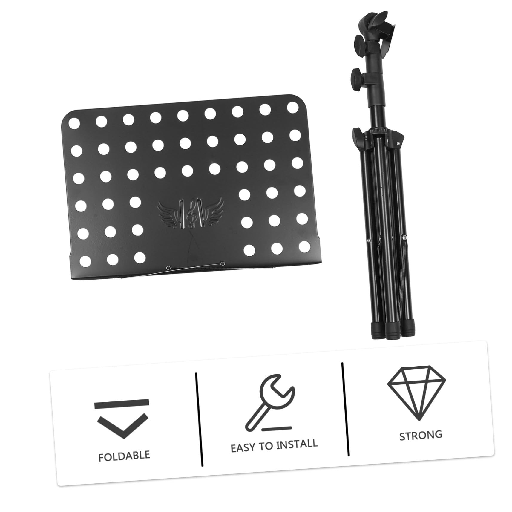 MAGICLULU Atril de Partituras Retráctil y Plegable de Acero Suave y Abs, Ligero y Multiángulo para Performance y Guitarra, Color Negro,