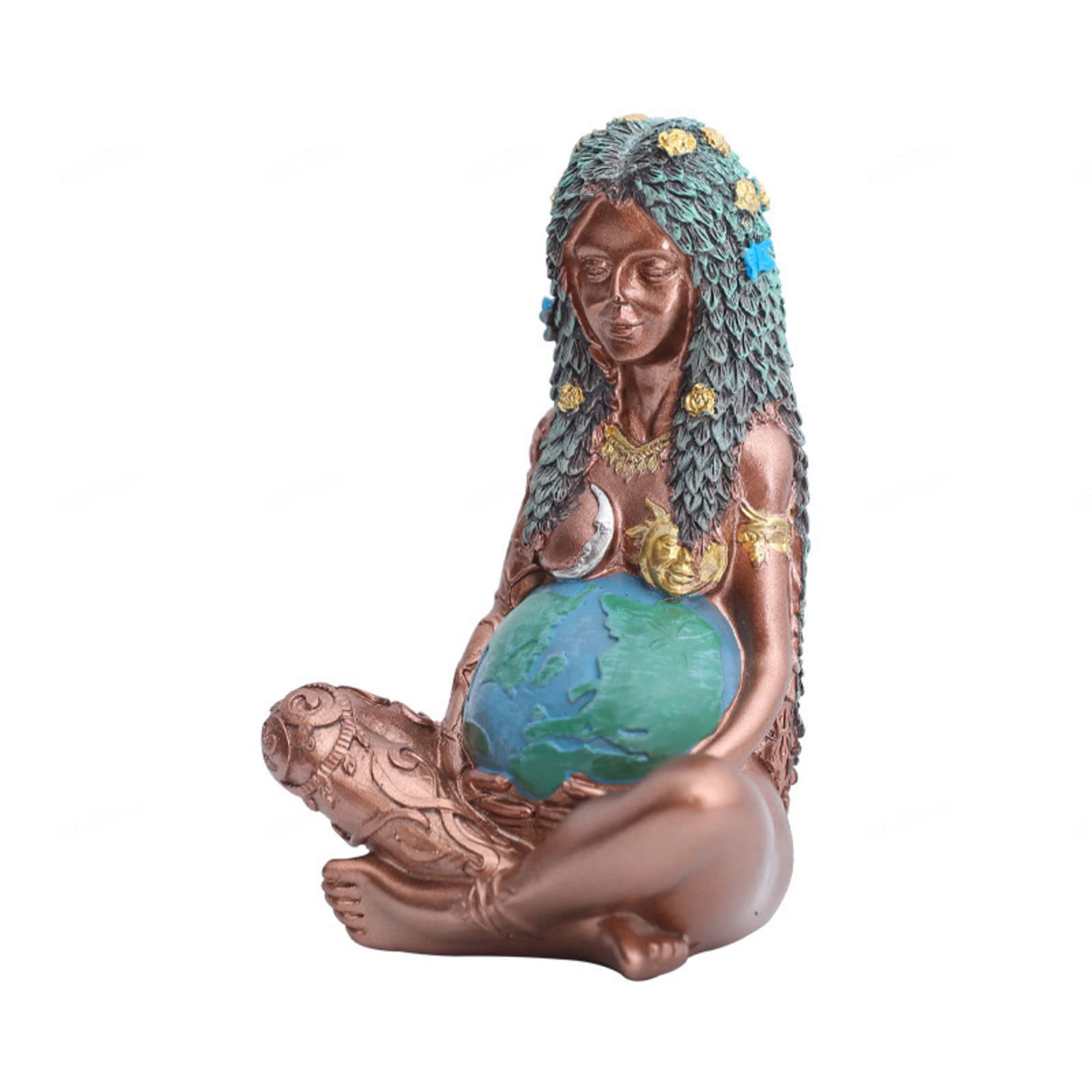 Runch Green/Golden Mother Earth Goddess Statue, Ghia Mother Earth Statue Resin Mother Figurine, Waterproof Goddess Statue Garden